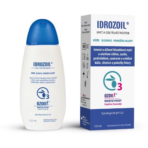IDROZOIL mycí a ošetřující roztok 150 ml – přírodní péče o suchou, citlivou a zanícenou pokožku těla a hlavy.