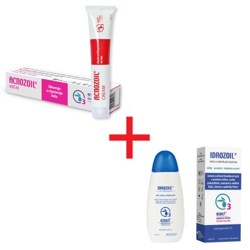 Sada produktů Acnozoil krému na akné 40 ml + Idrozoil mycího roztoku 150 ml pro péči o pleť s akné