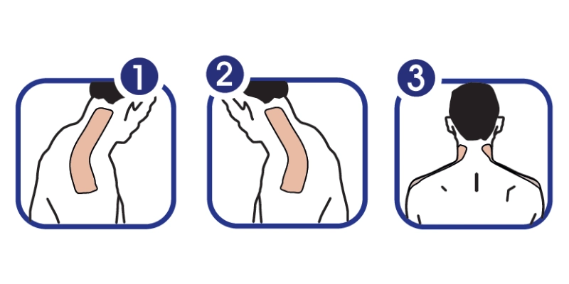 Ukázka správné aplikace tejpovací pásky Dolaren při bolesti krku a ramene.