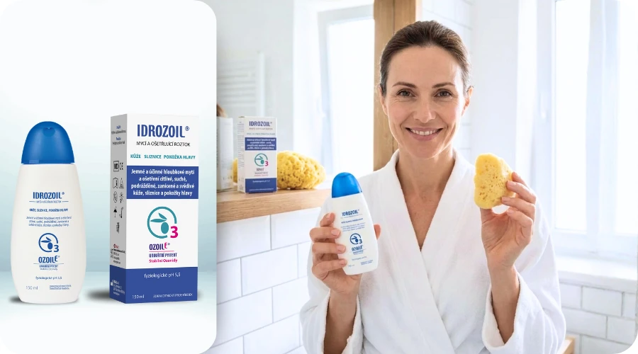 Sada péče o pokožku celého těla Idrozoil a přírodní mycí houby.